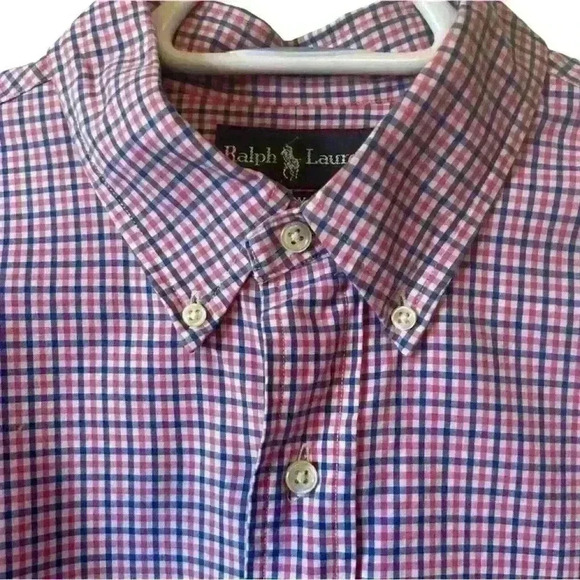 Ralph Lauren Button Down Gingham Check Shirt Pink/Blue Pony Sz XL - Picture 4 of 5
